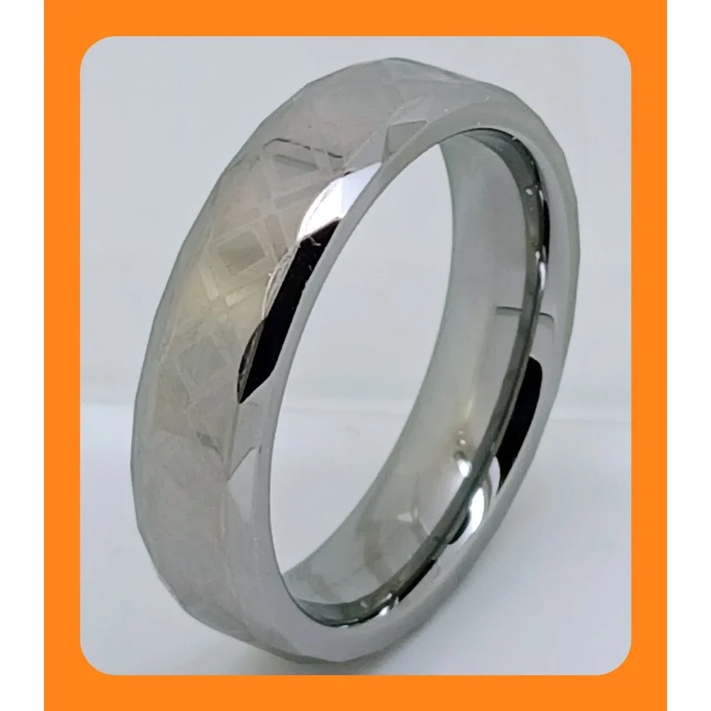 Vintage Tungsten 6mm Faceted Geometric Band Ring Size 11 Comfort Fit Y2K New NOS